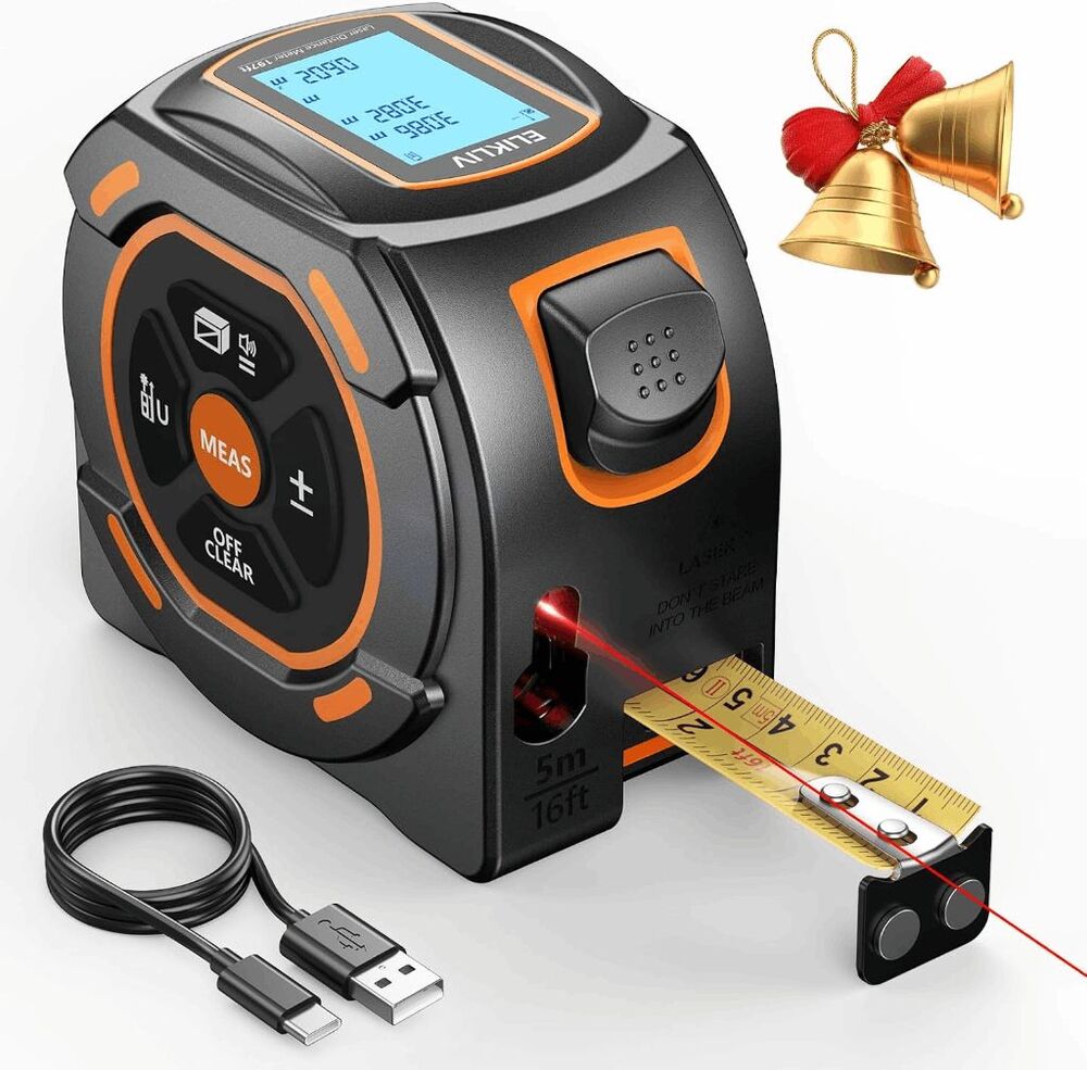 ELIKLIV Laser Tape Measure 2-in-1, 197Ft Laser & 16Ft Digital Tape Measure